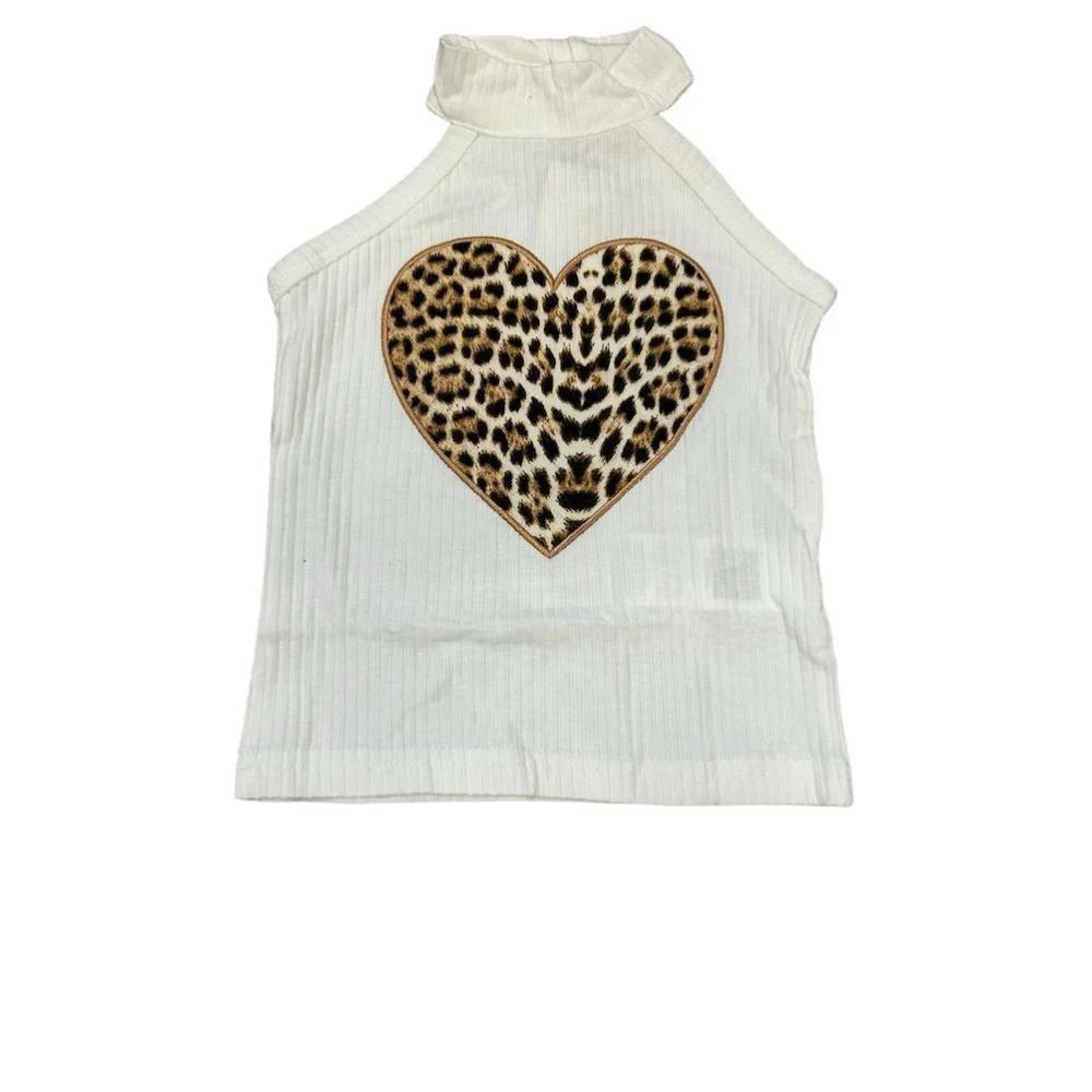 Shein Kids Baby Girls Leopard Print Heart Graphic Outfit Set 3-6M Multicolor
